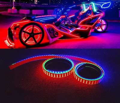 4FT +6.5FT x4PCS Set Quad Row LEDs Light Strips Underglow Bluetooth APP+Remote