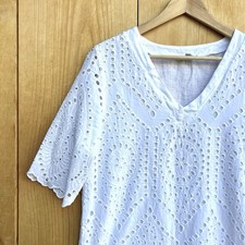 Vanessa Zani Italy White Eyelet V-Neck Dress Sz Small