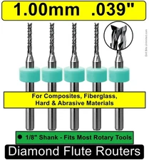 5x Router Bits 1/8" Shank – 1.0mm .039" Diamond Pattern PCB Carbon Fiber CNC G10
