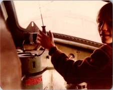 Young Boy At Train Engine Control Stand 3.5x4.5 Colored Photo