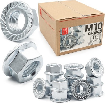 Sperrzahnmutter M10 DIN 6923 1Kg-92 Stk. Sechskant Flansch Verzinkt Bundmutter