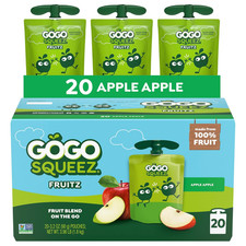 Gogo Squeez Fruit on the Go, Apple Apple, 3.2 Oz Pack of 20 , Unsweetened Fruit