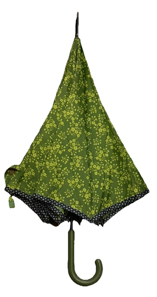 Paraguas vintage pulsador verde floral Foto 4 de 4