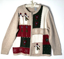 croft barrow 1 X Christmas Sweater Full Zip Cardigan Snowmen Winter Holiday