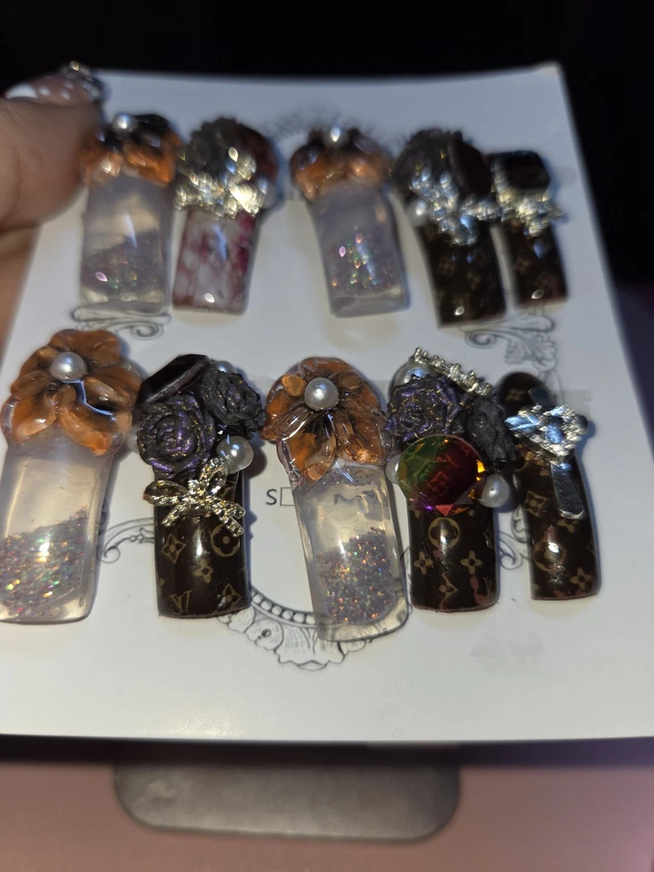 Press On Nails Handmade Large Long Curve Brown Waternails - Bild 2 von 4