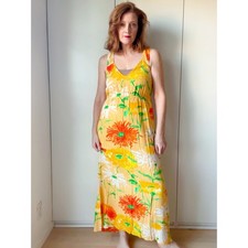 Jams World Floral Maxi Dress Small Yellow Green Coastal Vacation Full Length