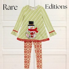 Rare Editions Girl Christmas Snowman Outfit Set Two Piece Dress Leggings Holiday