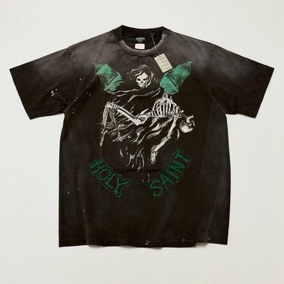 Holy Saint Michael Wicked Saint Grimp Reaper Green Wings Mens Black T Shirt