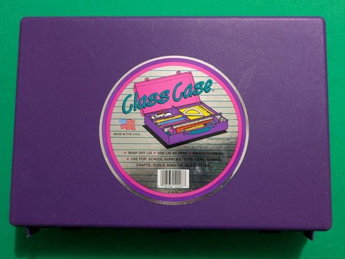 Glass Case Craft School Organizer Bin Vintage Green And Purple