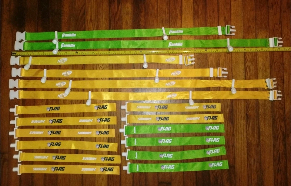 6 juegos de cinturones y banderas de fútbol americano con bandera de la NFL Subway Nerf Franklin verde amarillo Foto 2 de 4