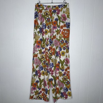 SWF Boutique Women s 100% Linen Floral Wide Leg Pants Size Large