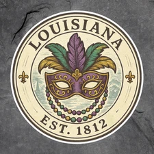 Louisiana sticker vinyl decal mardi gras mask est 1812 retro travel souvenir