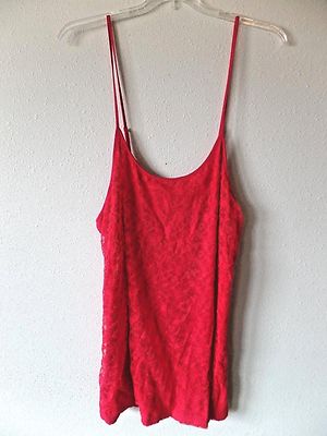 GNW Womens 2X XXL Lace Front Red Adjustable Cami Tank Top Soft Rayon Spandex New