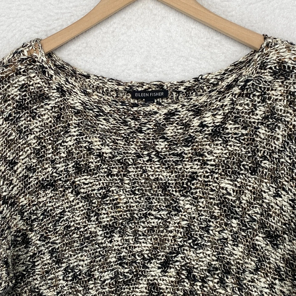 Suéter EILEEN FISHER XS Slub Melange Algodón Viscosa Manga 3/4 Pullover Beige Foto 2 de 4