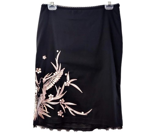 Karen Millen Womens Black Bird Embroidered Lace Trim Lined Pencil Skirt Us 6 - 第 1/11 張圖片