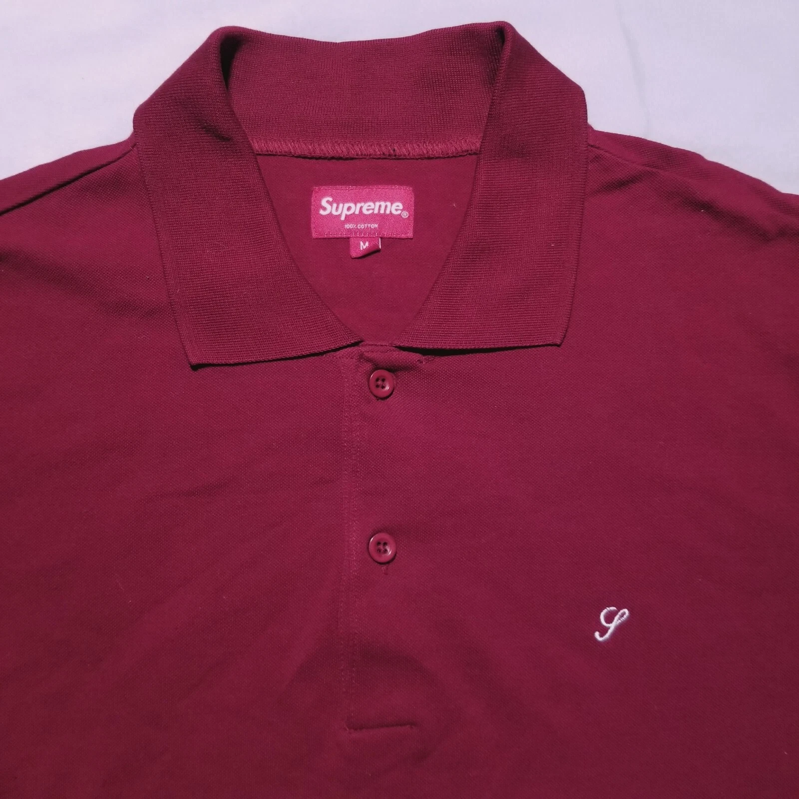 Polo homme Supreme S logo manches longues boîte moyenne logo bordeaux rouge 
