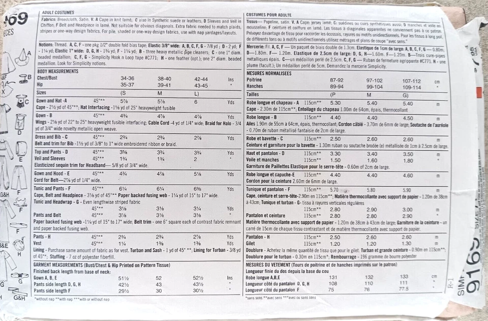 Costumes Witch Angel Devil Genie Size S M L Simplicity Uncut Sewing Pattern 9169 - Image 3 of 3