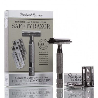 #ad Rockwell 6C Double Edge Safety Razor Gunmetal Chrome 6 Adjustable Shave Settings $64.99