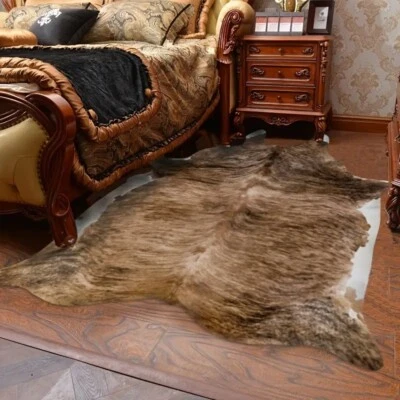 Faux Cowhide Rug Animal Skin Pattern Washable Stain Resistant Home Decor Mat