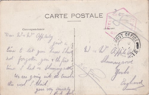 1916 GB censored WWI army post card from France to Skinningrove Yorks England - Picture 1 of 2