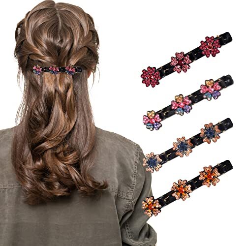 4 Pcs Sparkling Crystal Stone Braided Hair Clips for Girls Women Hair Styling - Foto 1 di 7
