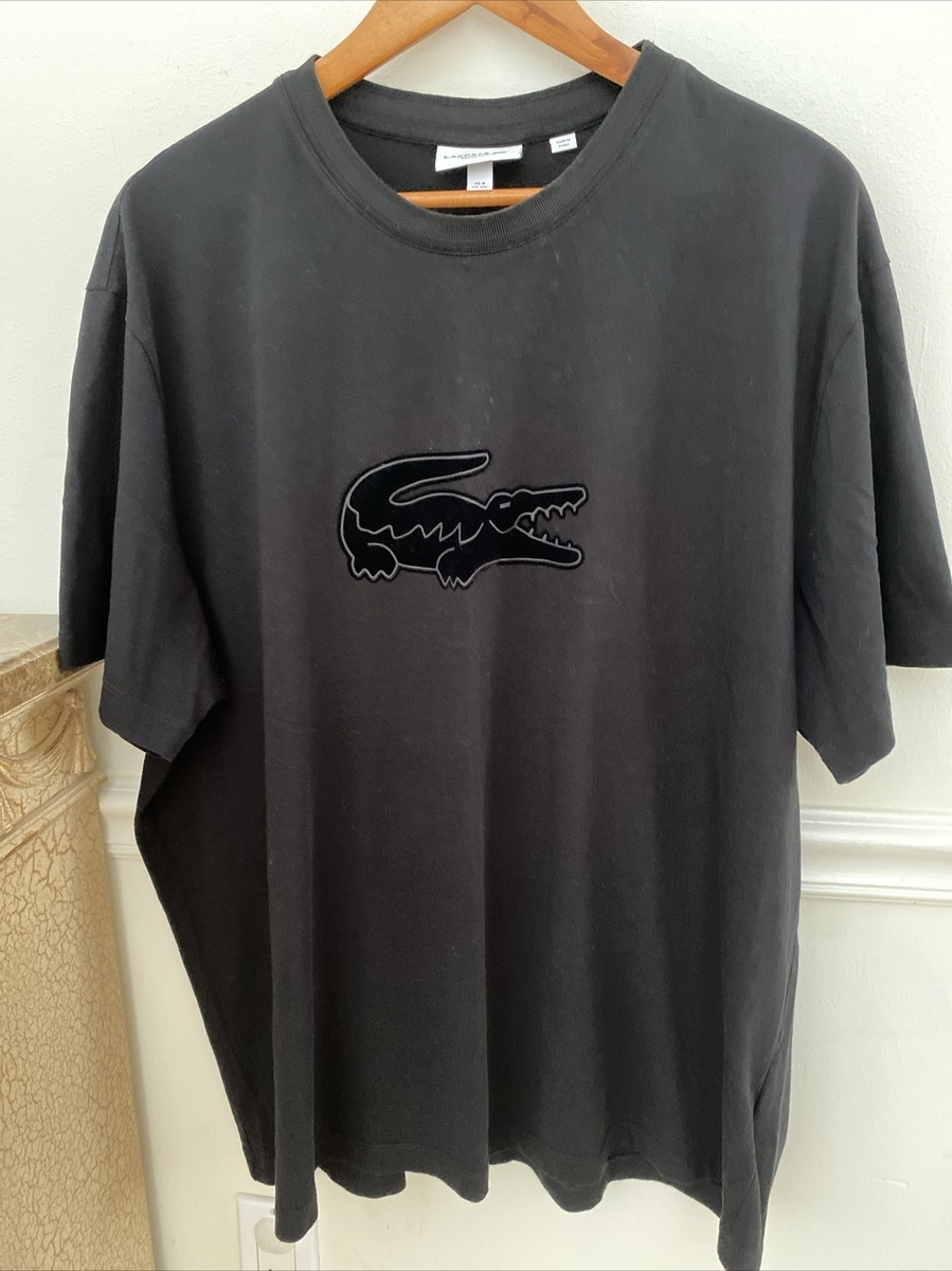 Lacoste Black T-shirt big croc chest logo Cotton SZ 4XL New