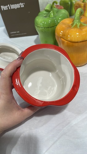 Pier 1 Imports peppers 20 oz canister set kitchen decor storage glazed ceramic - Picture 6 of 16