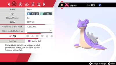 Shiny Gmax Lapras (4IV + hypertrainiert) für Pokemon Schwert und Schild + Meisterball