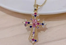 Cross Pendant multi color Necklace gold plated For Women with gift box