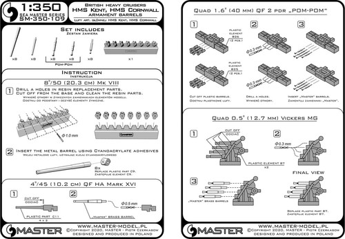 Juego de armamento MASTER SM-350-109 - 1:350 HMS Cornualles, HMS Kent - Imagen 2 de 6
