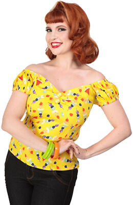 Collectif  ''DOLORES FRUIT'' Früchte Pin Up SWEETHEART Vintage BLUSE Rockabilly