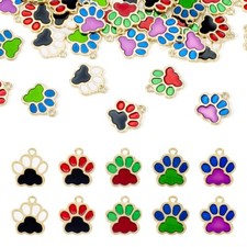 30Pcs 5 Colors Alloy Enamel Pendants Paw Print Charms Jewelry Making 17x16x1.3mm