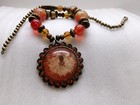 Vintage Flower in Lucite Pendant Rhinestones Lucite &Bronze Tone Beads Necklace — photo 3