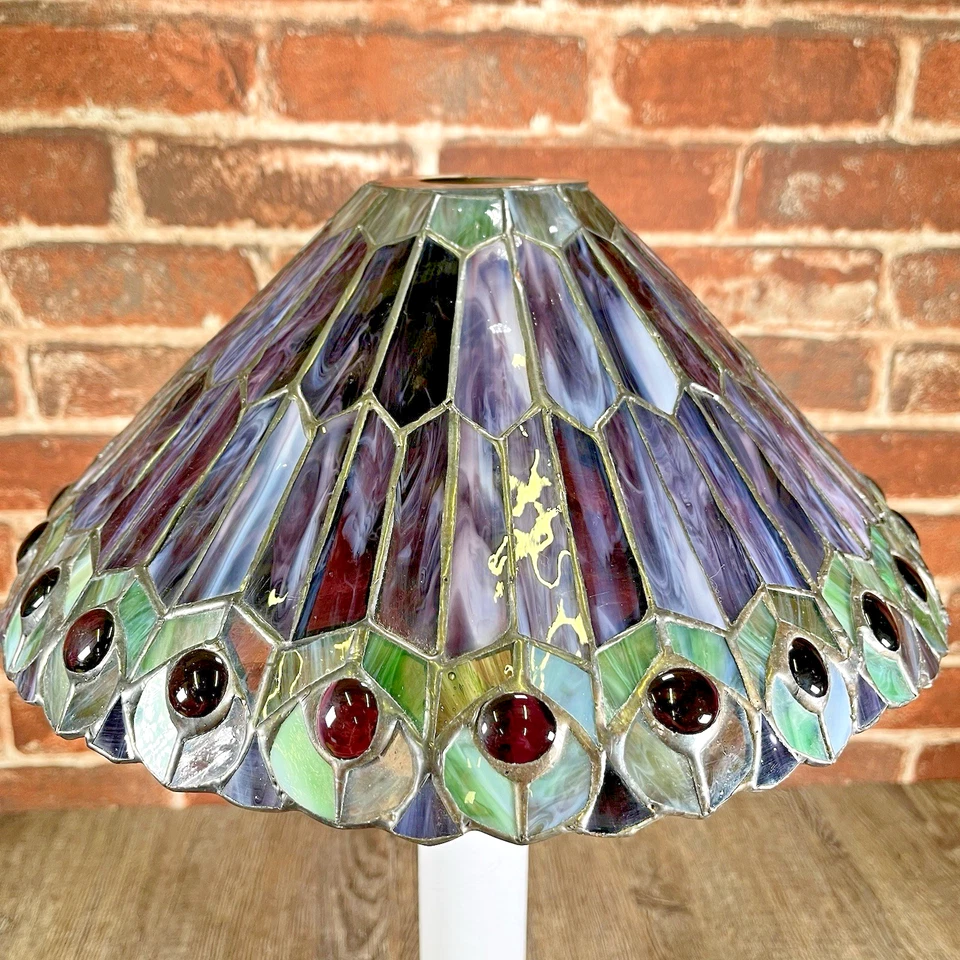 Abajur Meyda Tiffany estilo joia pavão vidro abajur 12" roxo verde - Imagem 4 de 4