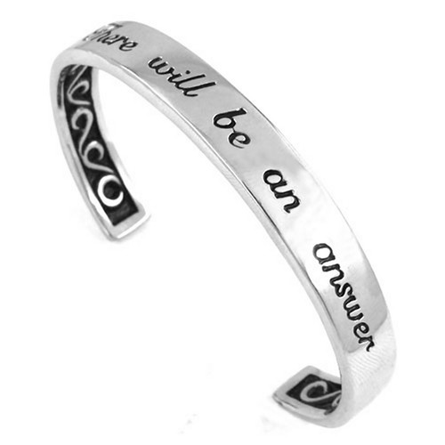 There Will Be An Answer Bracelet Silver Stainless Steel Inspirational Cuff - Bild 1 von 4