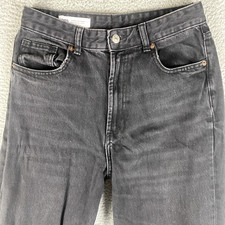 Zara Jeans Womens 6 Black The Marine Straight Boho Wide-Leg Retro Raw Hem Grunge