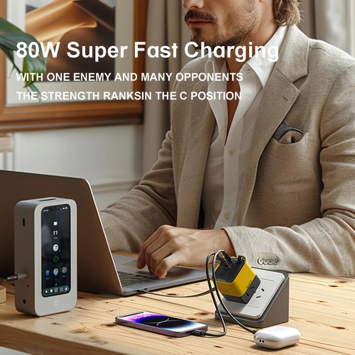 80W GaN Fast Charger USB-C Retractable Cable PD QC3.0 for iPhone Laptop - Photo 10 sur 16