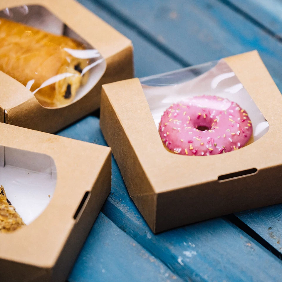 BIOZOYG 250x Patisserie-Schachteln Geschenkarton mit Fenster kompostierbar braun - Bild 3 von 4