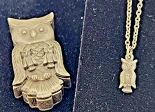 Vintage Torino Pewter Owl Jewelry Set-Necklace, Brooch, Earrings and Trinket Box