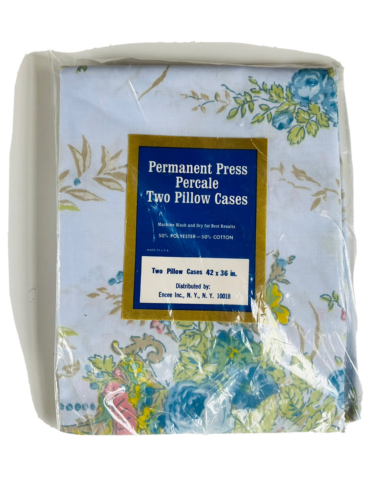 Vtg Percale pillowcase perm press cotton/poly Floral (2) 42x36" USA