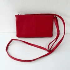 ILI Triple Compartment Clutch Crossbody RFID Leather Red