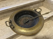 Antico Braciere Scaldino in ottone e rame biansato Italia XIX secolo diam. 45 cm