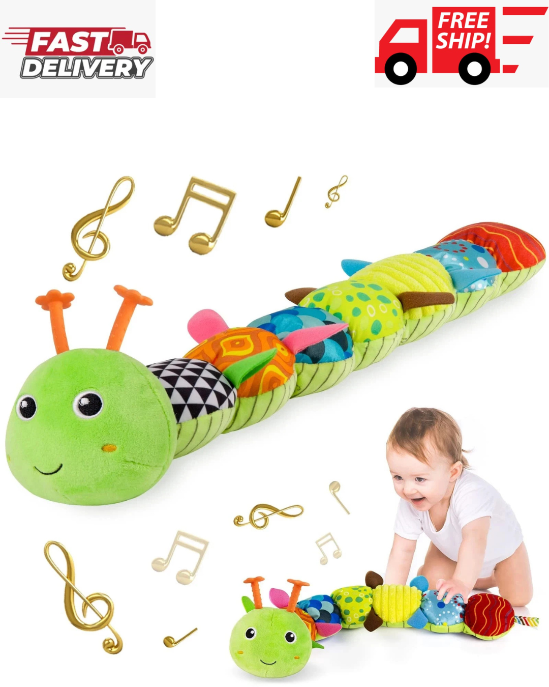 Infant Baby Musical Stuffed Animal Activity Soft Toys with Multi-Sensory Crin...