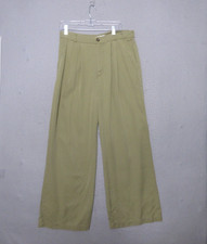 Reformation Mason Pants 12 Khaki Tencel Wide Leg Pleated Pockets Preppy Academia