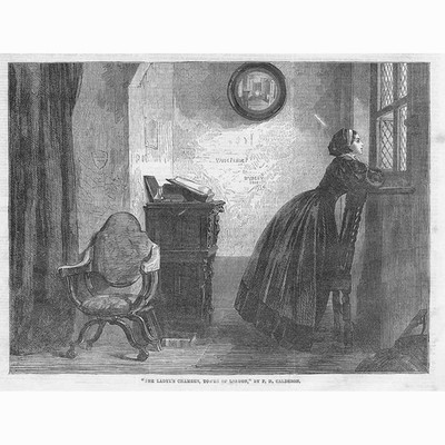 PHILIP HERMOGENES CALDERON Ladye's Chamber, Tower of London - Antique Print 1863