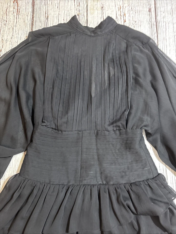 Vestido para mujer Mostaza Semilla Talla S Volantes Nivel Dobladillo Negro Mangas Largas Abullonadas Nuevo sin Etiquetas Foto 3 de 4