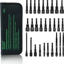 28 Pcs Magnetic Nut Driver Set SAE Metric 1/4 Hex Shank with Socket Adapters and