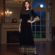 Pomander Place Lillith Velvet Dress Gold Med Luxe Holiday Party Dress NWT