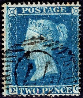 GB: 1855 2d Blue Plate 5 LC Perf 16 Sg 27 Very Fine Used Example Cat £450