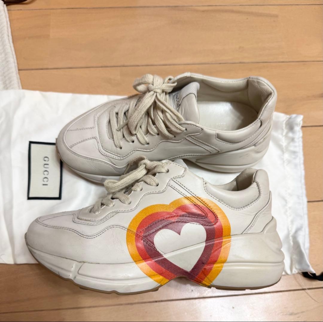 Auth Gucci Leather Low cut Sneakers Ivory Logo Print EU34.5 US4.5 UK1.5 Women thumbnail 11